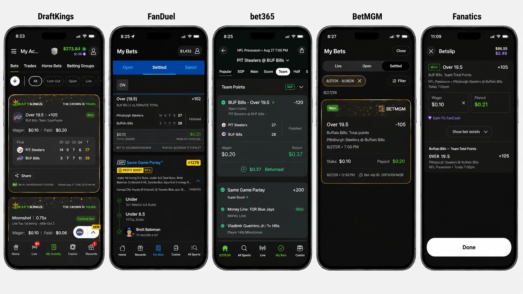 US betting sites bet slip wins